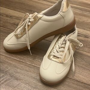 Women's White and Gold Sneakers